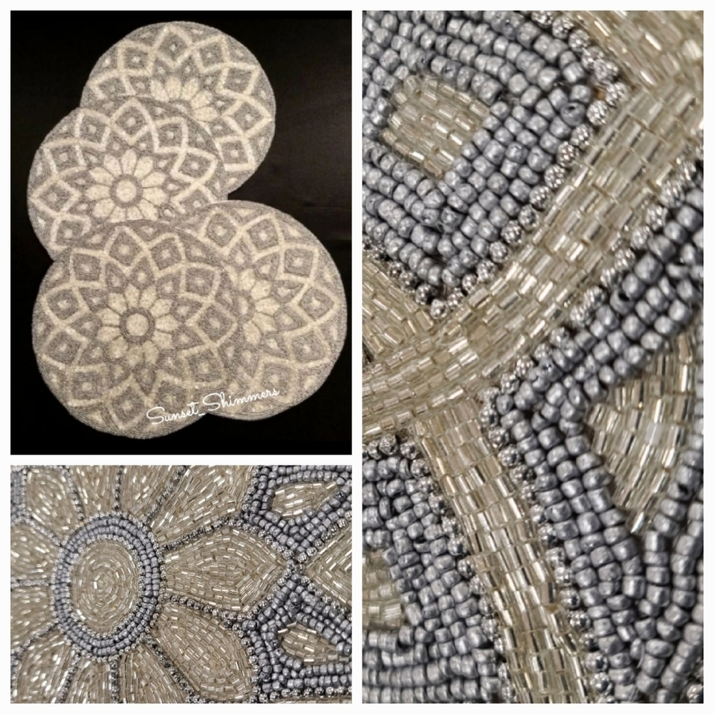 4pc Lux Habitat Sparkly Beaded Snowflake Christmas Placemats Charger Set NEW